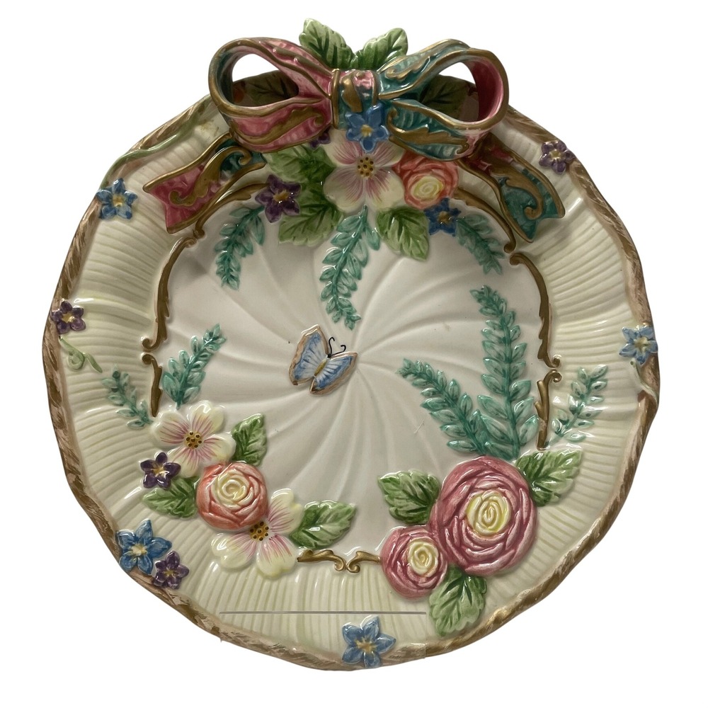 Fitz and Floyd Classics Floral Bow Butterfly Decorative Wall Plate 8.25 Inch